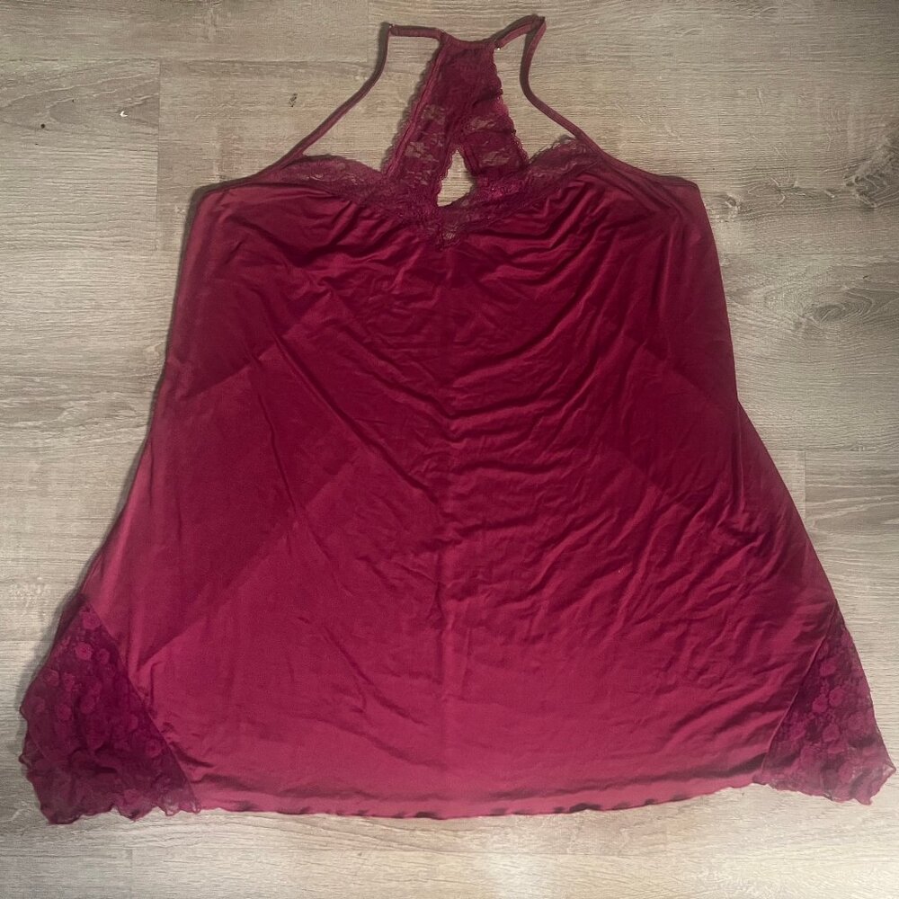Secret Treasures Nightie Pajamas Cranberry Dark Pink Lace Trim Plus Size 3X